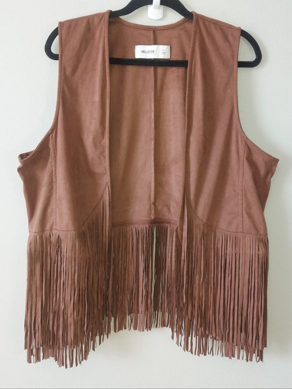 Fringe Hem Faux Suede Open Front Vest XL Sleeveless Cowgirl Layering Boho Chic